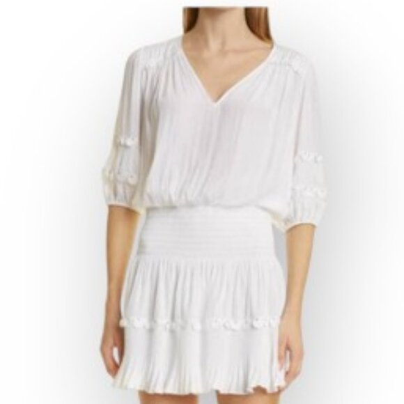 Anthropologie Current Air Aurelie Pleated drop waist white Mini Dress size small - Picture 2 of 14